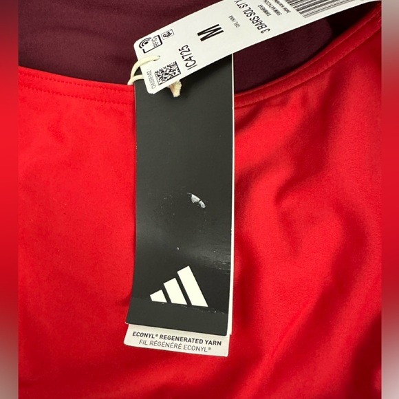 Adidas Competition Swimsuit 1 piece 3 Bar logo Solid Red Girls Med (11-12yr) NWT - Picture 6 of 9